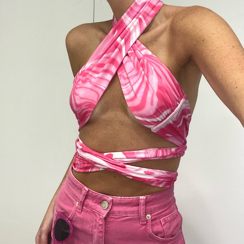 Rumours Marbled Wrapped Up Wrap Top NWOT